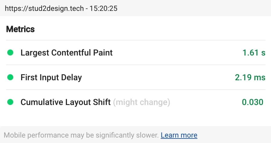 Web Vitals Chrome extension